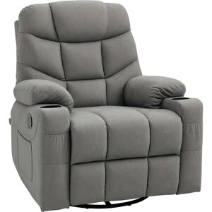 Homcom Grey Leather Recliner Chair with Footrest, Swivel, Cup Holders - Recliner Chair Homcom Grey Leather Recliner Chair with Footrest, Swivel, Cup Holders - Recliner Chair