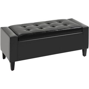 HOMCOM Black Storage Ottoman Bench with Tufted Leather Top - Storage Ottoman Bench HOMCOM Black Storage Ottoman Bench with Tufted Leather Top - Storage Ottoman Bench