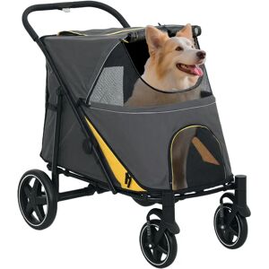 Pawhut Pet Stroller w/ Universal Front Wheels Shock Absorber One Click Foldable Dog Cat Carriage w/ Brakes Storage Bags Mesh Window Aosom UK Pawhut Pet Stroller w/ Universal Front Wheels Shock Absorber One Click Foldable Dog Cat Carriage w/ Brakes Storage Bags Mesh Window Aosom UK