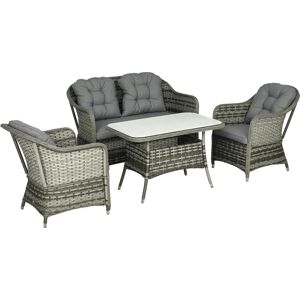 Outsunny Garden Furniture Set - Rattan, Cushions & Glass Table Outsunny Garden Furniture Set - Rattan, Cushions & Glass Table
