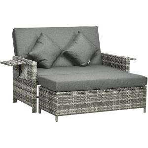 Outsunny Grey Garden Rattan Furniture Set - 2 Seater Sun Lounger Sofa Outsunny Grey Garden Rattan Furniture Set - 2 Seater Sun Lounger Sofa