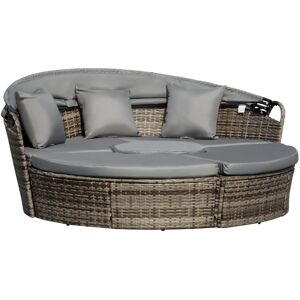 Outsunny Rattan Garden Furniture Cushioned Wicker Round Sofa Bed - Grey Outsunny Rattan Garden Furniture Cushioned Wicker Round Sofa Bed - Grey