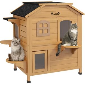 PawHut Natural Wood Cat House 2-Story - Cat Shelter & Condo PawHut Natural Wood Cat House 2-Story - Cat Shelter & Condo
