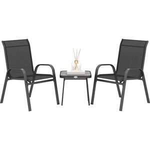 Outsunny Black 3-Piece Outdoor Bistro Set with Stackable Chairs Outsunny Black 3-Piece Outdoor Bistro Set with Stackable Chairs
