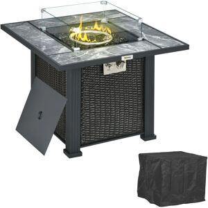Outsunny Gas Fire Pit Table w/ Rain Cover, Windscreen & Glass Stone - Fire Pit Table Outsunny Gas Fire Pit Table w/ Rain Cover, Windscreen & Glass Stone - Fire Pit Table