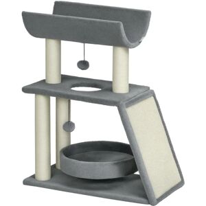 PawHut Light Grey Cat Tree Tower - Cat Tree Tower, Scratching Posts, Cozy Bed & Perch, Interactive Ball Toy PawHut Light Grey Cat Tree Tower - Cat Tree Tower, Scratching Posts, Cozy Bed & Perch, Interactive Ball Toy
