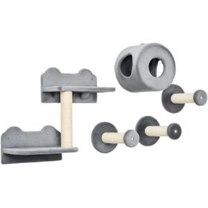PawHut 5Pcs Cat Wall Furniture with Perch - Grey PawHut 5Pcs Cat Wall Furniture with Perch - Grey