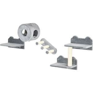 PawHut Grey Wall-Mounted Cat Tree with Platforms & Condo - 4 pcs PawHut Grey Wall-Mounted Cat Tree with Platforms & Condo - 4 pcs
