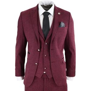 Truclothing Mens 3 Piece Wine Herringbone Wool Tweed Suit - Size 38 Truclothing Mens 3 Piece Wine Herringbone Wool Tweed Suit - Size 38