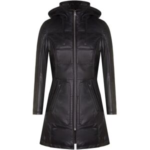 Infinity Leather Women's Black Leather Puffer Quilted Hooded Parka Coat - parka coat Infinity Leather Women's Black Leather Puffer Quilted Hooded Parka Coat - parka coat