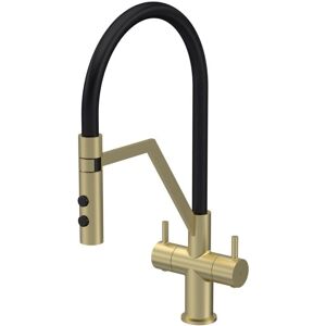 Aquari Ravi Brushed Brass Kitchen Mixer Tap - Twin Lever - Kitchen Mixer Tap Aquari Ravi Brushed Brass Kitchen Mixer Tap - Twin Lever - Kitchen Mixer Tap