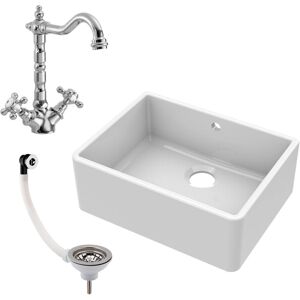 Balterley 595mm - Single Bowl Fireclay Kitchen Sink - Overflow, Classic Tap & Waste Balterley 595mm - Single Bowl Fireclay Kitchen Sink - Overflow, Classic Tap & Waste
