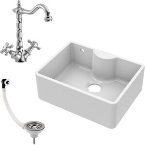 Balterley 595mm - 1 Bowl Fireclay Kitchen Sink - Overflow, Ledge, Classic Tap Balterley 595mm - 1 Bowl Fireclay Kitchen Sink - Overflow, Ledge, Classic Tap