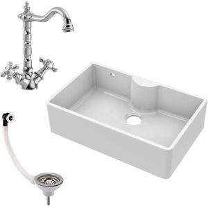 Balterley 795mm Single Bowl Fireclay Kitchen Sink - Ledge, French Classic Tap Balterley 795mm Single Bowl Fireclay Kitchen Sink - Ledge, French Classic Tap