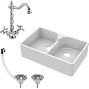 Balterley 795mm Double Bowl Fireclay Kitchen Sink - Stepped Weir - Kitchen Sink Balterley 795mm Double Bowl Fireclay Kitchen Sink - Stepped Weir - Kitchen Sink