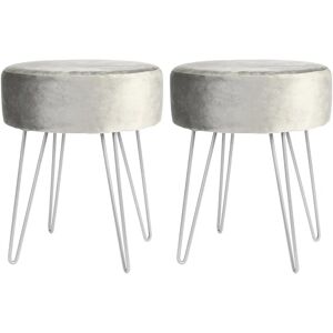 Harbour Housewares 2x Grey/Silver 35cm X 40cm Round Velvet Footstools Ottoman Stool Pouffe Seat - Footstool Harbour Housewares 2x Grey/Silver 35cm X 40cm Round Velvet Footstools Ottoman Stool Pouffe Seat - Footstool