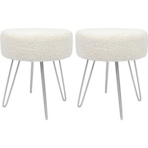 Harbour Housewares 2x Cream/Silver H41 D35cm Round Boucle Footstools Ottoman Stool Pouffe Seat - Footstool Harbour Housewares 2x Cream/Silver H41 D35cm Round Boucle Footstools Ottoman Stool Pouffe Seat - Footstool
