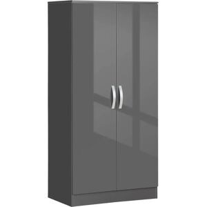 HOMCOM Grey High Gloss Wardrobe - Wardrobe with Hanging Rod & Shelf HOMCOM Grey High Gloss Wardrobe - Wardrobe with Hanging Rod & Shelf