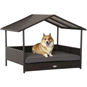 PawHut Grey Elevated Rattan Dog House - Small & Medium PawHut Grey Elevated Rattan Dog House - Small & Medium