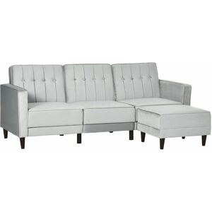 HOMCOM Light Grey Velvet Sofa Bed Set with Reclining Backrests - Sofa Bed HOMCOM Light Grey Velvet Sofa Bed Set with Reclining Backrests - Sofa Bed