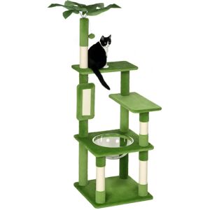 PawHut 142cm Cat Tree Tower - Scratching Post, Hammock, Platforms, Green PawHut 142cm Cat Tree Tower - Scratching Post, Hammock, Platforms, Green