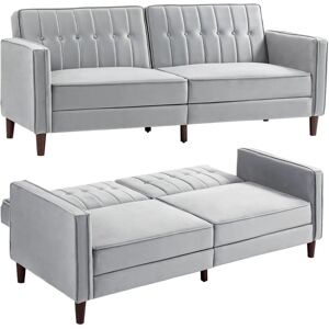 HOMCOM Grey Velvet-Touch Convertible Sofa Bed - Sofa Bed HOMCOM Grey Velvet-Touch Convertible Sofa Bed - Sofa Bed
