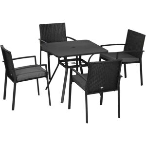 Outsunny Black 4-Seater Rattan Garden Dining Set - Outdoor Outsunny Black 4-Seater Rattan Garden Dining Set - Outdoor