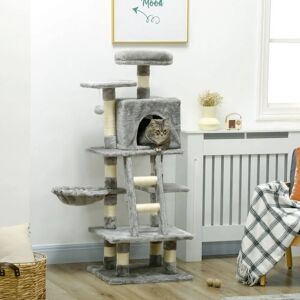 PawHut - 132cm Cat Tree - Grey - Cat Tree PawHut - 132cm Cat Tree - Grey - Cat Tree