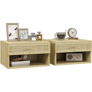 Homcom Nightstands - Set of 2, Floating, Rattan Drawer, Storage Shelf Homcom Nightstands - Set of 2, Floating, Rattan Drawer, Storage Shelf