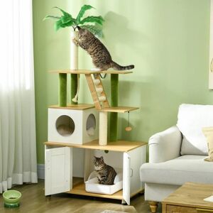 PawHut - 2-in-1 Hidden Litter Box - Green Leaf - Oak - Cat Furniture PawHut - 2-in-1 Hidden Litter Box - Green Leaf - Oak - Cat Furniture