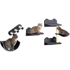 PawHut 4PCs Wall Mounted Cat Tree - Cat Wall Shelves with Scratching Post - Dark Grey PawHut 4PCs Wall Mounted Cat Tree - Cat Wall Shelves with Scratching Post - Dark Grey