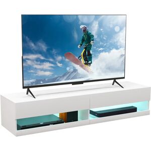Homcom Floating Tv Stand Unit With Led Lights, Storage Shelves, High Gloss White - TV Stand Homcom Floating Tv Stand Unit With Led Lights, Storage Shelves, High Gloss White - TV Stand