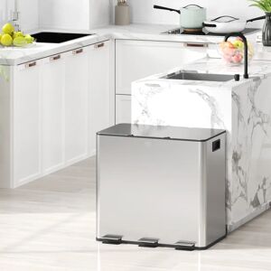 HOMCOM 3 x 15L Triple Kitchen Bin Pedal Bin for Recycling and Waste - Kitchen Bin HOMCOM 3 x 15L Triple Kitchen Bin Pedal Bin for Recycling and Waste - Kitchen Bin