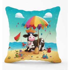 WRT Ltd - Cow On A Beach Holiday Outdoor Cushion - 45x45 WRT Ltd - Cow On A Beach Holiday Outdoor Cushion - 45x45