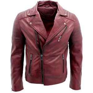 Infinity Leather Mens Slim Fit Cross Zip Biker Jacket - Burgundy - Size 2XL Infinity Leather Mens Slim Fit Cross Zip Biker Jacket - Burgundy - Size 2XL