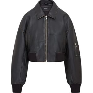 Infinity Leather Womens Oversized MA-1 Leather Bomber Jacket - Vintage Black Infinity Leather Womens Oversized MA-1 Leather Bomber Jacket - Vintage Black