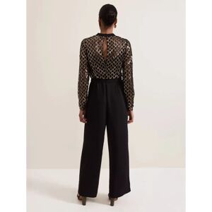 Phase Eight Amelia Jumpsuit - Sequin Bodice, Wide-Leg, Black/Multi, Size 08 Phase Eight Amelia Jumpsuit - Sequin Bodice, Wide-Leg, Black/Multi, Size 08