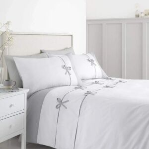 Catherine Lansfield Milo Bow White Double Duvet Cover Set - Bedding Set Catherine Lansfield Milo Bow White Double Duvet Cover Set - Bedding Set