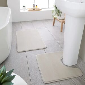 Catherine Lansfield Beige Memory Foam Bath Mat Set - Bath & Pedestal Catherine Lansfield Beige Memory Foam Bath Mat Set - Bath & Pedestal