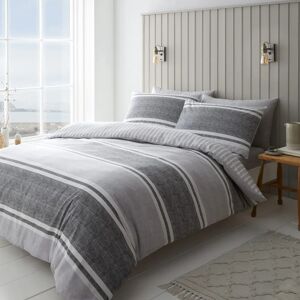 Catherine Lansfield Charcoal Double Reversible Textured Banded Stripe Duvet Cover Set - Bedding Catherine Lansfield Charcoal Double Reversible Textured Banded Stripe Duvet Cover Set - Bedding