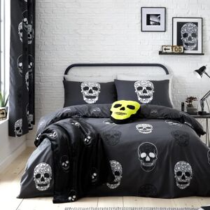 Catherine Lansfield Skulls Grey Double Bedding Set - Bedding Set Catherine Lansfield Skulls Grey Double Bedding Set - Bedding Set