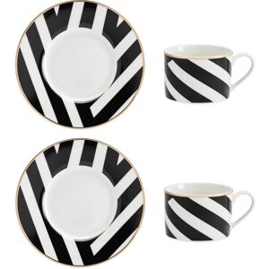 Mikasa Luxe Deco Geometric Stripe Tea Cups and Saucers - Set of 2 Mikasa Luxe Deco Geometric Stripe Tea Cups and Saucers - Set of 2