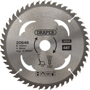 Draper 20646 Circular Saw Blade - 48T, 165mm, 20mm Bore Draper 20646 Circular Saw Blade - 48T, 165mm, 20mm Bore