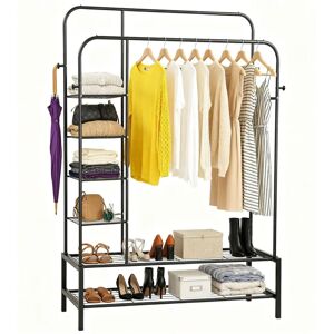 Taylor Heavy Duty Double Clothes Rail - Black Metal Stand with 2 Hanging Rods and 4 Shelves Taylor Heavy Duty Double Clothes Rail - Black Metal Stand with 2 Hanging Rods and 4 Shelves