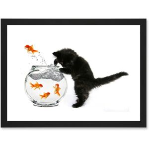 Artery8 - Kitten Cat Goldfish Bowl A4 - Black - Framed - Wall Art Artery8 - Kitten Cat Goldfish Bowl A4 - Black - Framed - Wall Art