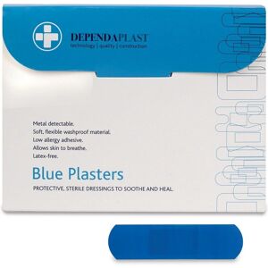 Reliance Medical Dependaplast Blue Food Plasters - 7.5cm x 2.5cm - Pack of 100 Reliance Medical Dependaplast Blue Food Plasters - 7.5cm x 2.5cm - Pack of 100
