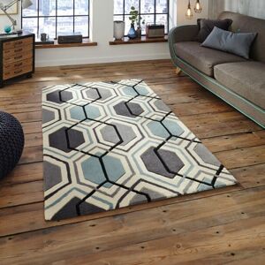 Think Rugs Hong Kong HK-7526 Grey Blue Modern Pattern Rug - Rug Think Rugs Hong Kong HK-7526 Grey Blue Modern Pattern Rug - Rug