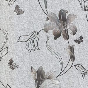 Muriva Amelia Floral Silver Gun Metal Wallpaper - Wallpaper Muriva Amelia Floral Silver Gun Metal Wallpaper - Wallpaper