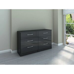 Birlea Lynx Black High Gloss 6 Drawer Chest - Chest of Drawers Birlea Lynx Black High Gloss 6 Drawer Chest - Chest of Drawers