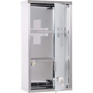 HOMCOM Stainless Steel Wall-Mounted Lockable Medicine Cabinet - 48cm HOMCOM Stainless Steel Wall-Mounted Lockable Medicine Cabinet - 48cm